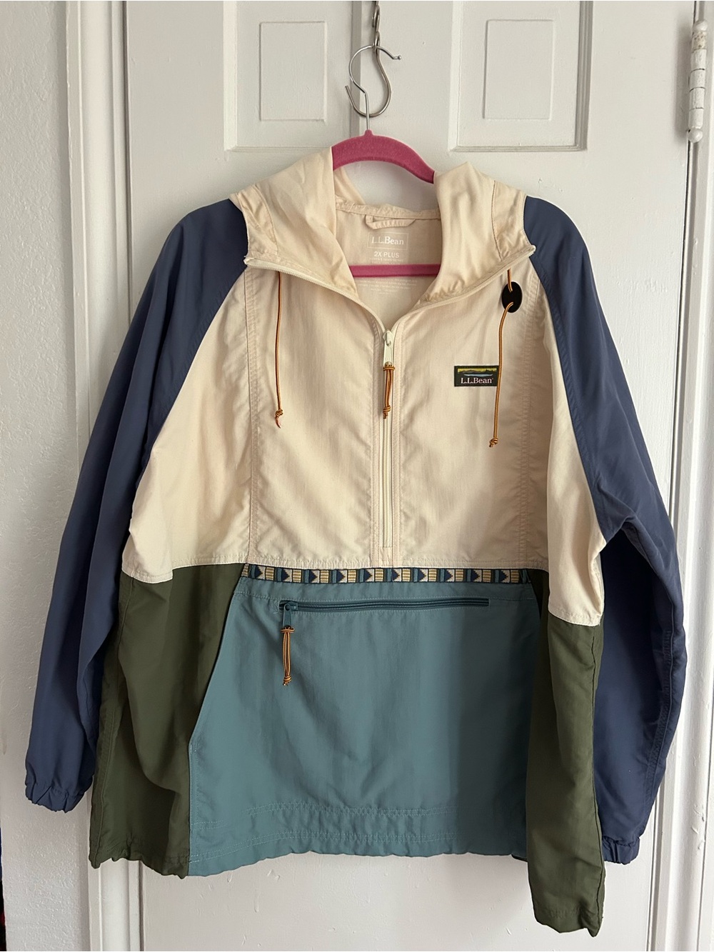 L.L. Bean Colorblock Women’s Rain Anorak — Cream, Blue, Green, Teal
